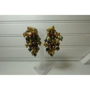 Vintage‎ Cha-Cha Earrings Clip-on Multi-color beaded lightweight 80s Retro